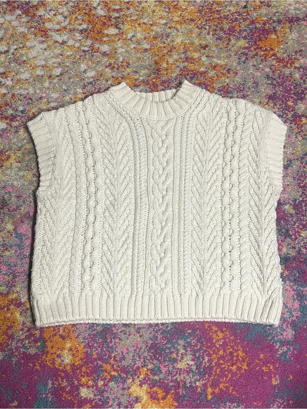 H&M Cream Cable Knit Sleeveless V-Neck Vest